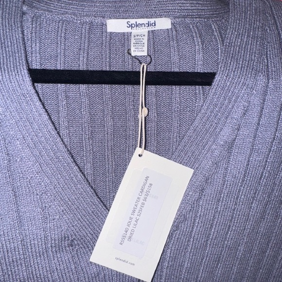 Splendid Cardigan Sweater Ribbed Knit Button Front Long Sleeve Lilac‎ S NWT - Picture 3 of 7